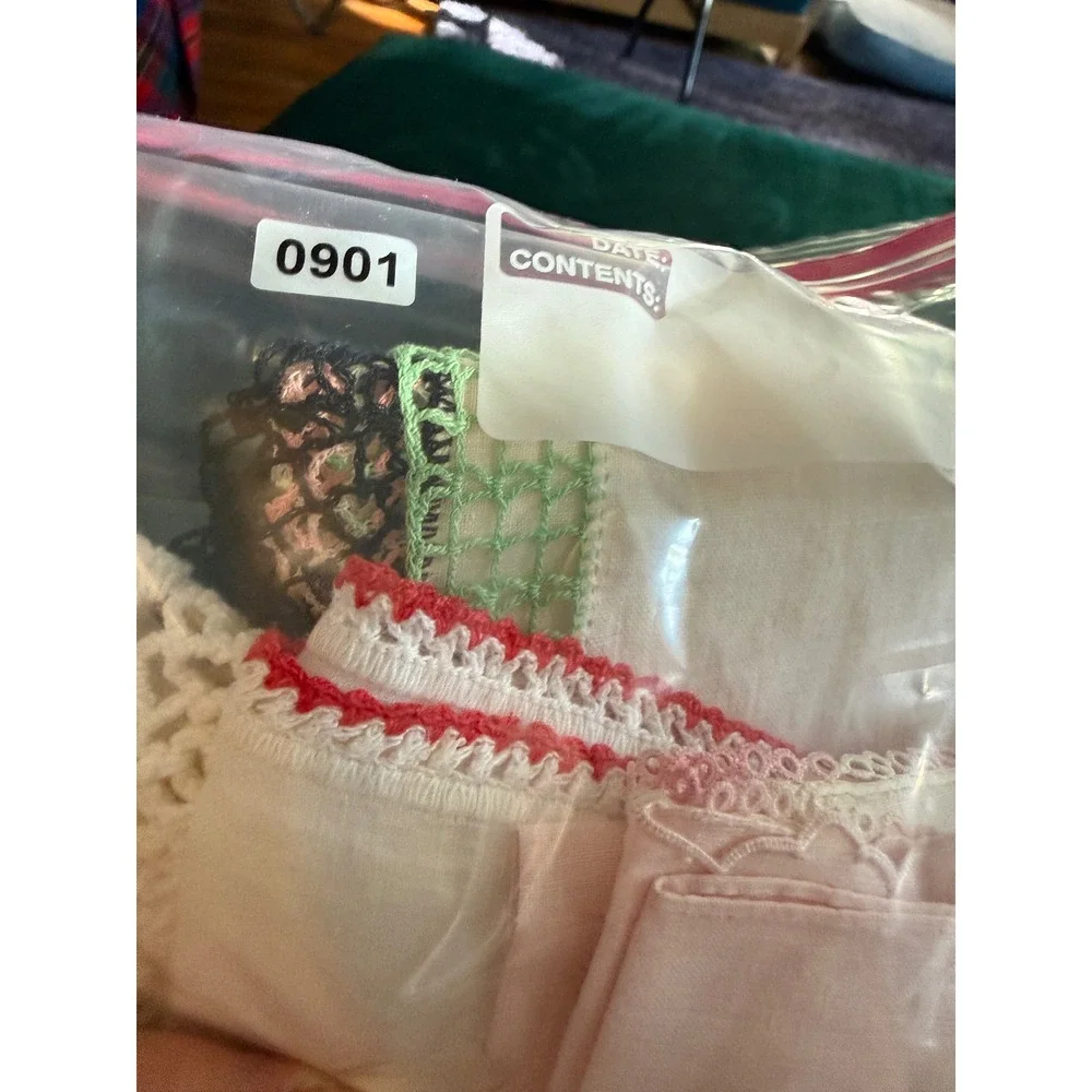 Vintage Pink Handkerchief and Guest Towel Set Embroidered Linen Lace